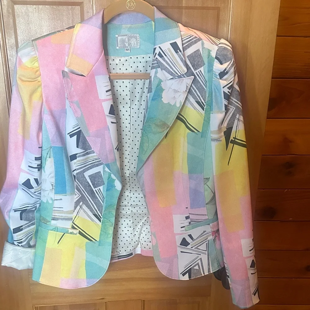 Alberto Makali 2 Piece Pastel Abstract Print Blazer - Pink, Mint, Yellow, Blue - Picture 4 of 6